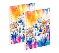 Waassud Cuaderno de espiral con diseño de casa de acuarela para el trabajo, la universidad, cuaderno de notas, 60 páginas, A5, suministros de oficina, paquete de 2