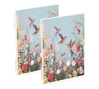Waassud Cuaderno de espiral con diseño de colibríes y flores, recargable, A5, rayado, 1 unidad