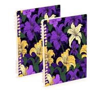 Waassud Cuaderno de espiral con diseño de flores sobre fondo negro, recargable, rayado, 1 unidad