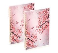 Waassud Cuadernos de espiral con diseño de árbol de cerezo, recargables, A5, rayados, 2 unidades