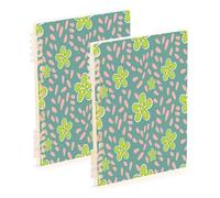 Waassud Cuadernos de espiral con diseño floral verde lima brillante, recargables, A5, rayados, 2 unidades