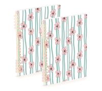 Waassud Cuadernos de espiral con rayas verdes y florales, recargables, A5, rayados, 2 unidades