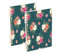 Waassud Cuadernos de espiral de acuarela floral verde azulado, recargables, A5, rayados, 2 unidades
