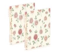 Waassud Cuadernos de espiral de flores de rosas vintage, recargables, A5, rayados, 2 unidades