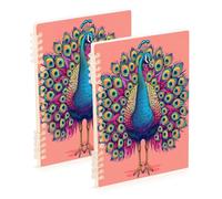 Waassud Cuadernos de espiral de pavo real para el trabajo, la universidad, cuadernos con rayas desmontables, 60 páginas, A5, suministros de oficina, paquete de 2