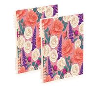 Waassud Cuadernos de espiral recargables con diseño de rosas y peonías de color coral y melocotón, 2 unidades