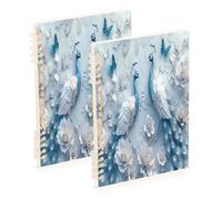Waassud Cuadernos espirales de pavo real azul y blanco para el trabajo, la universidad, cuadernos con rayas desmontables, 60 páginas, A5, suministros de oficina, paquete de 2