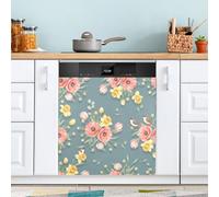 Waassud Cubierta magnética decorativa magnética para lavavajillas con diseño de amapolas, color rosa coral, reutilizable, para panel frontal, 58,6 cm de ancho x 66 cm de alto