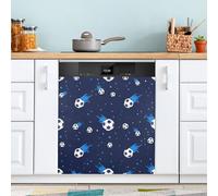 Waassud Cubierta magnética decorativa magnética para lavavajillas con diseño de balones de fútbol con movimiento de cometa azul, reutilizable, para panel frontal, 58.6 cm de ancho x 66.0 cm de alto