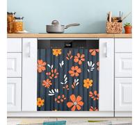 Waassud Cubierta magnética decorativa magnética para lavavajillas con diseño de flores naranjas, reutilizable, para panel frontal, 58,6 cm de ancho x 66 cm de alto