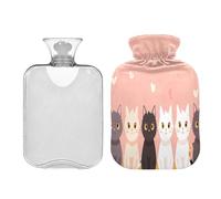 Waassud Cute Cats - Botella de agua caliente con cubierta suave, bolsa de agua caliente para aliviar el dolor, almohadilla térmica de agua de 2 L para cuello y hombro, pequeña