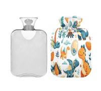 Waassud Cute Dinosaurs - Botella de agua caliente con funda suave, bolsa de agua caliente para aliviar el dolor, almohadilla térmica de agua de 2 L para cuello y hombro, pequeña