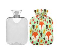 Waassud Cute Fox - Botella de agua caliente con cubierta suave, bolsa de agua caliente para aliviar el dolor, almohadilla térmica de agua de 2 L, para cuello y hombro, tamaño mediano
