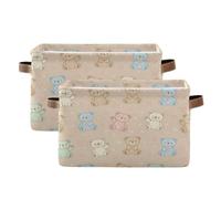 Waassud Cute Happy Bears - Contenedores de almacenamiento plegables de lona impermeables con asas, organizadores grandes para armario y hogar, para estantes, oficina, lavandería, paquete de 2