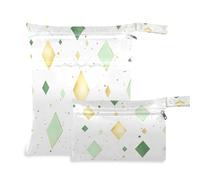 Waassud Diamond Shapes - Bolsa húmeda y seca reutilizable con 2 bolsillos con cremallera para traje de baño, ropa de gimnasio, multicolor, Talla única, moderno