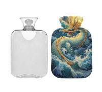 Waassud Dragon on The Sea - Botella de agua caliente con funda suave, bolsa de agua caliente para aliviar el dolor, almohadilla térmica de agua de 2 L, para cuello y hombro, tamaño mediano