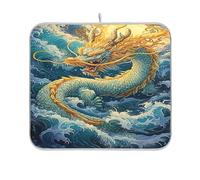 Waassud Dragon on The Sea - Tapete de secado de platos, absorbente, antideslizante, para encimera de cocina, almohadilla de secado de platos, esenciales de cocina, 18 x 16 pulgadas