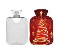 Waassud Dreamy - Botella de agua caliente con diseño de árbol de Navidad con funda suave, bolsa de agua caliente para aliviar el dolor, almohadilla térmica de agua de 2 litros para cuello y hombro