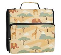 Waassud Elephant Giraffes Mountain - Carpeta con cremallera de 3 anillos con correa para el hombro y asa, anillo en D de 1.5 pulgadas, 500 hojas, organizador de carpetas expansibles