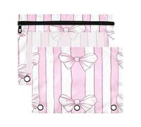 Waassud Estuche con lazos a rayas, para libro de 3 anillas, paquete de 2, cremallera lisa, transparente, material escolar, multicolor, talla única, multicolor, talla única, multicolor, talla única,