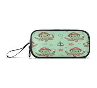 Waassud Estuche para lápices con diseño de pulpo verde de dibujos animados de gran capacidad, 3 compartimentos, bolsa de nailon con cremallera para artistas de oficina