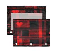 Waassud Estuche para lápices de cuadros rojos y negros para carpeta de 3 anillas, paquete de 2 estuches transparentes con cremallera suave para suministros escolares, multicolor, one sizex2