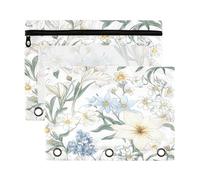 Waassud Estuche para lápices de flores frescas para carpetas de 3 anillas, paquete de 2 estuches con cremallera suave transparente para suministros escolares, multicolor, one sizex2