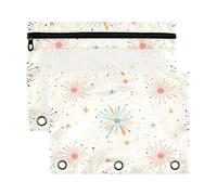 Waassud Estuche para lápices de fuegos artificiales para carpeta de 3 anillas, paquete de 2 estuches con cremallera suave transparente para suministros escolares, multicolor, one sizex2