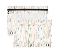 Waassud Estuche para lápices de líneas onduladas coloridas para carpeta de 3 anillas, paquete de 2 estuches transparentes con agujeros reforzados, cremallera suave, impermeable, organizador de
