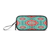 Waassud Estuche para lápices de mandala rojo y verde azulado, estuche de gran capacidad, estuche para lápices, estuche estético con cremallera para organizador de oficina, Multicolor, Estuche para