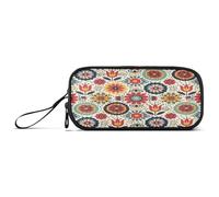 Waassud Estuche para lápices de mandalas florales retro de gran capacidad, con 3 compartimentos, bolsa de nailon con cremallera para artistas de oficina