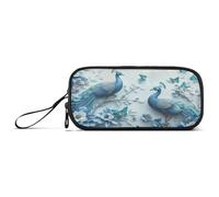 Waassud Estuche para lápices de pavo real azul, gran capacidad, con 3 compartimentos, bolsa de nailon con cremallera para artistas de oficina