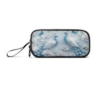 Waassud Estuche para lápices de pavo real azul y blanco, estuche de gran capacidad, estuche para lápices, estuche estético con cremallera para organizador de oficina, Multicolor, Estuche para lápices