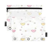 Waassud Estuche transparente para lápices con diseño de corazones y estrellas para carpetas de 3 anillas, con cremallera suave, paquete de 2, multicolor, one sizex2