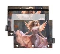 Waassud Estuche transparente para lápices de 3 anillas, con cremallera suave, diseño de ángel en el arce, paquete de 2, multicolor, one sizex2