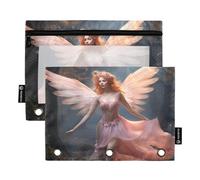 Waassud Estuche transparente para lápices de 3 anillas, con cremallera suave, diseño de ángel en el bosque, paquete de 2, multicolor, one sizex2