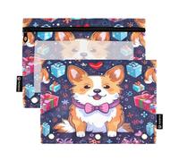 Waassud Estuche transparente para lápices de 3 anillas, con cremallera suave, diseño de perro corgi, paquete de 2, multicolor, one sizex2
