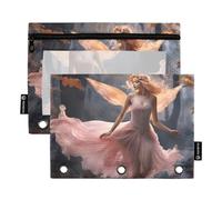 Waassud Estuche transparente para lápices de 3 anillas, con cremallera suave, hermoso estuche de ángel, paquete de 2, multicolor, one sizex2