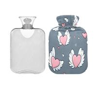 Waassud Flying Cartoon Hearts - Botella de agua caliente con funda suave, bolsa de agua caliente para aliviar el dolor, almohadilla térmica de agua de 2 L para cuello y hombro, pequeña