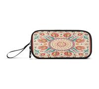 Waassud Folk?Art - Estuche para lápices con diseño de mandala de gran capacidad, 3 compartimentos, bolsa de nailon con cremallera para artistas de oficina