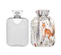 Waassud Fox and Birds - Bolsa de agua caliente con cubierta suave, bolsa de agua caliente para aliviar el dolor, almohadilla térmica de agua de 2 L, para cuello y hombro, tamaño mediano
