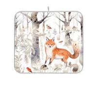 Waassud Fox and Birds - Tapete de secado de platos, absorbente, antideslizante, para encimera de cocina, tapete de secado de platos, artículos esenciales de cocina, 45,7 x 40,6 cm