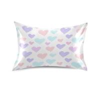 Waassud Funda de almohada de satén de San Valentín para cabello y piel, fundas de almohada de seda suave con corazones pastel suaves, tamaño King, fundas de almohada refrescantes con cierre de sobre