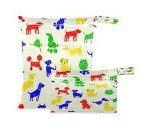 Waassud Funny Animals - Bolsa húmeda y seca reutilizable para organizar pañales con 2 bolsillos con cremallera para traje de baño, ropa de gimnasio
