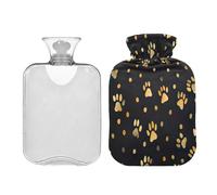 Waassud Gold Paw Prints - Botella de agua caliente con funda suave, bolsa de agua caliente para aliviar el dolor, almohadilla térmica de agua de 2 L, para cuello y hombro, tamaño mediano