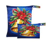 Waassud Golden Christmas Bells - Bolsa reutilizable con diseño de campanas de Navidad, organizador de pañales con 2 bolsillos con cremallera para traje de baño, ropa de gimnasio
