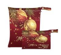 Waassud Golden Christmas Ornaments - Bolsa húmeda y seca reutilizable con 2 bolsillos con cremallera para traje de baño, ropa de gimnasio, multicolor, Talla única, moderno