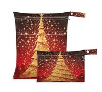 Waassud Golden Christmas Tree (2) bolsas húmedas y secas reutilizables para organizar pañales con 2 bolsillos con cremallera para traje de baño, ropa de gimnasio, multicolor, Talla única, moderno