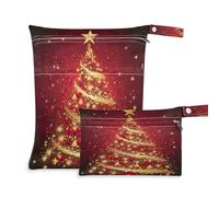 Waassud Golden Christmas Tree - Bolsa húmeda reutilizable para guardar pañales, organizador con 2 bolsillos con cremallera para traje de baño, ropa de gimnasio, multicolor, Talla única, moderno