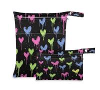 Waassud Graffiti Hearts Art - Bolsa húmeda y seca reutilizable para organizar pañales con 2 bolsillos con cremallera para traje de baño, ropa de gimnasio, multicolor, Talla única, moderno